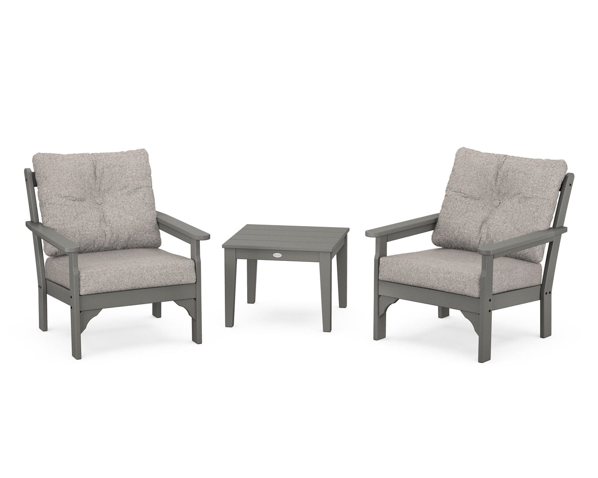 POLYWOOD Vineyard 3-Piece Deep Seating Set in Slate Grey / Weathered Tweed