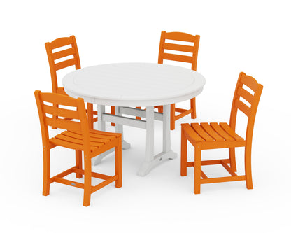 POLYWOOD La Casa Café 5-Piece Side Chair Dining Set - 48" Table in Tangerine / White