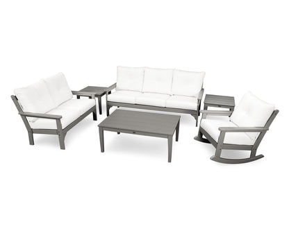 POLYWOOD Vineyard 6-Piece Deep Seating Set with Rocking Chair in Slate Grey / Natural