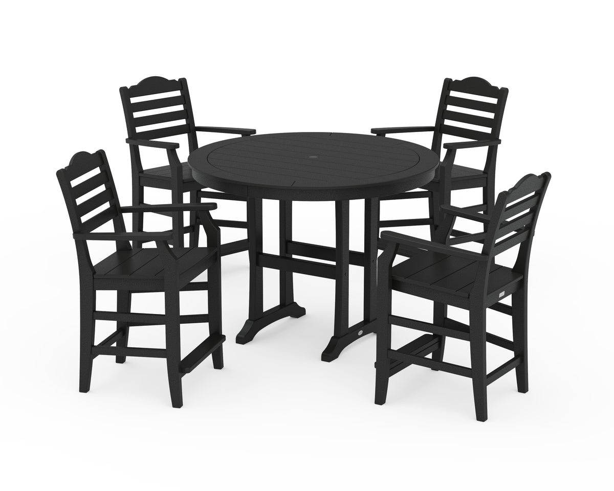 POLYWOOD Savannah 5-Piece Round Counter Set in Black