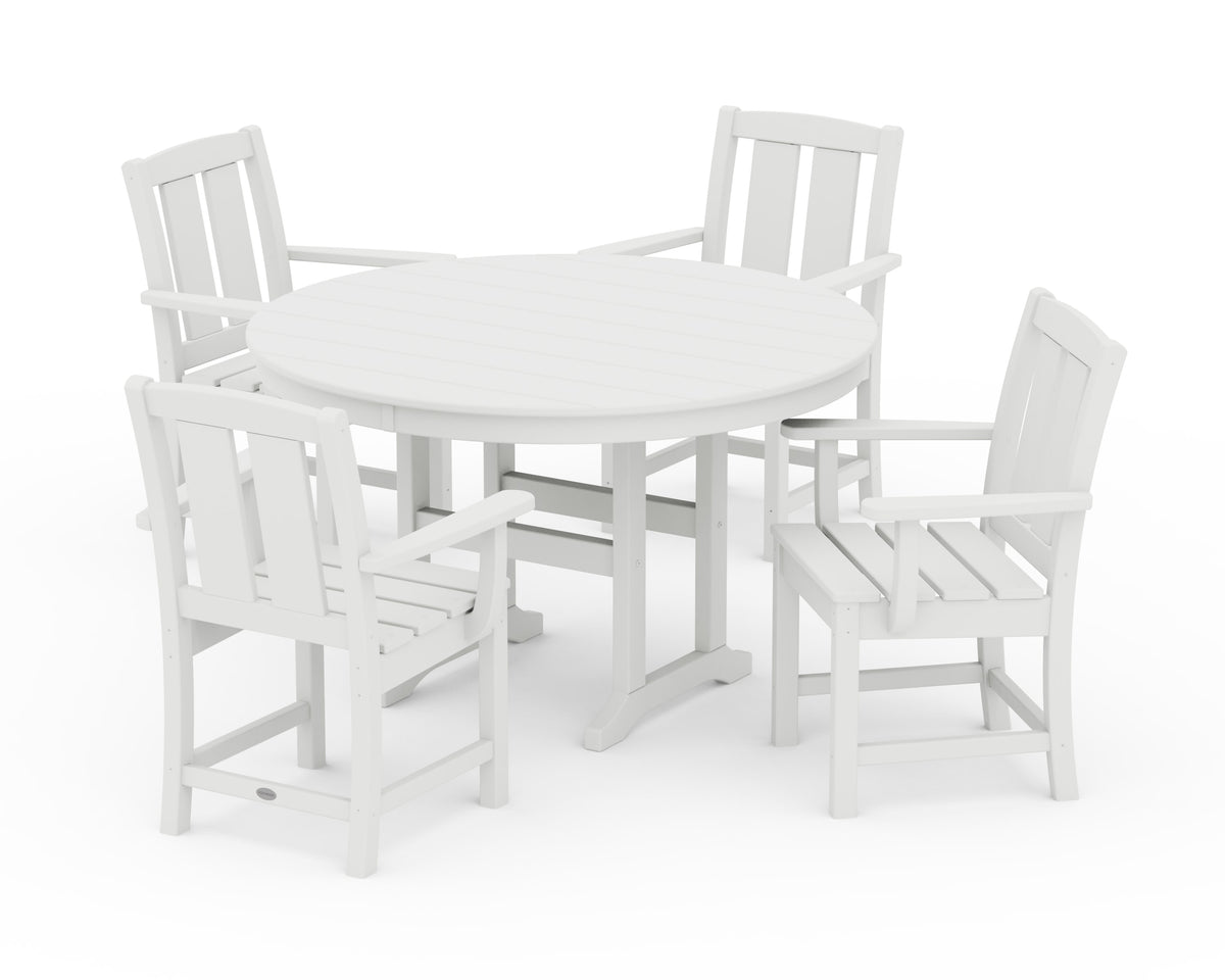 POLYWOOD Mission 5-Piece Round Farmhouse Dining Set in White