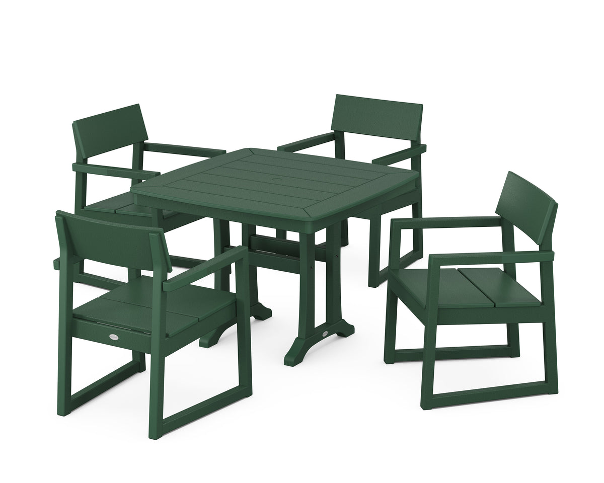 POLYWOOD EDGE 5-Piece Dining Set with Trestle Legs (Nautical Trestle 37" Table) in Green