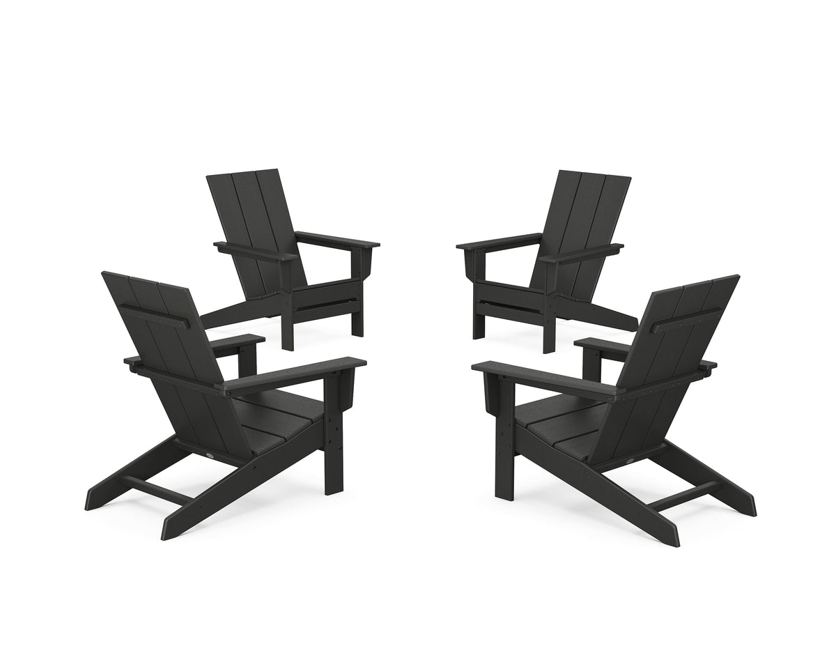 POLYWOOD 4-Piece Modern Studio Adirondack Chair Conversation Set in Black