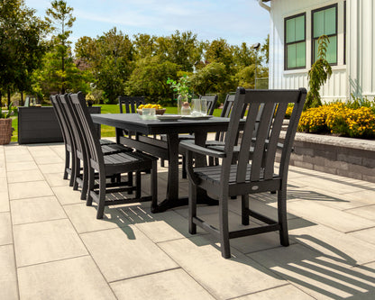 POLYWOOD Vineyard 9-Piece Farmhouse Dining Set with Trestle Legs in Black in an outdoor setting (2)