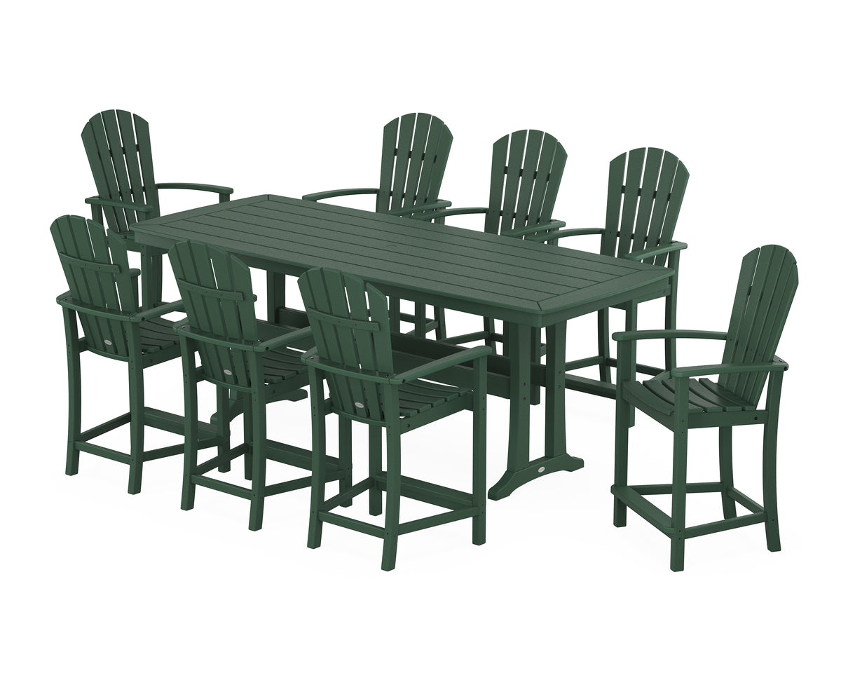 POLYWOOD Palm Coast 9-Piece Counter Set with Trestle Legs in Green