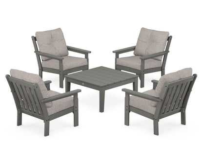 POLYWOOD Vineyard 5-Piece Deep Seating Conversation Set in Slate Grey / Weathered Tweed