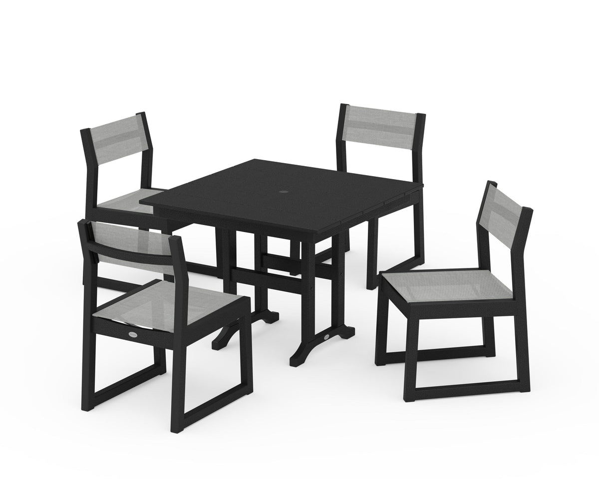 POLYWOOD EDGE Sling Side Chair 5-Piece Farmhouse Dining Set in Black / Metallic