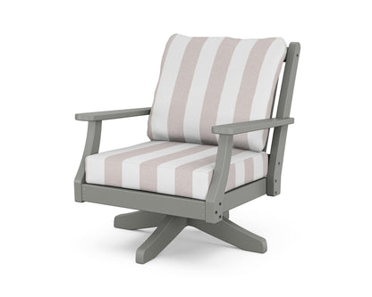 POLYWOOD Wovendale Deep Seating Swivel Chair in Slate Grey / Cabana Stripe Dune Burlap