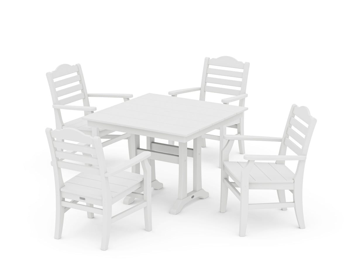 POLYWOOD Savannah 5-Piece Farmhouse Dining Set with Trestle Legs in White