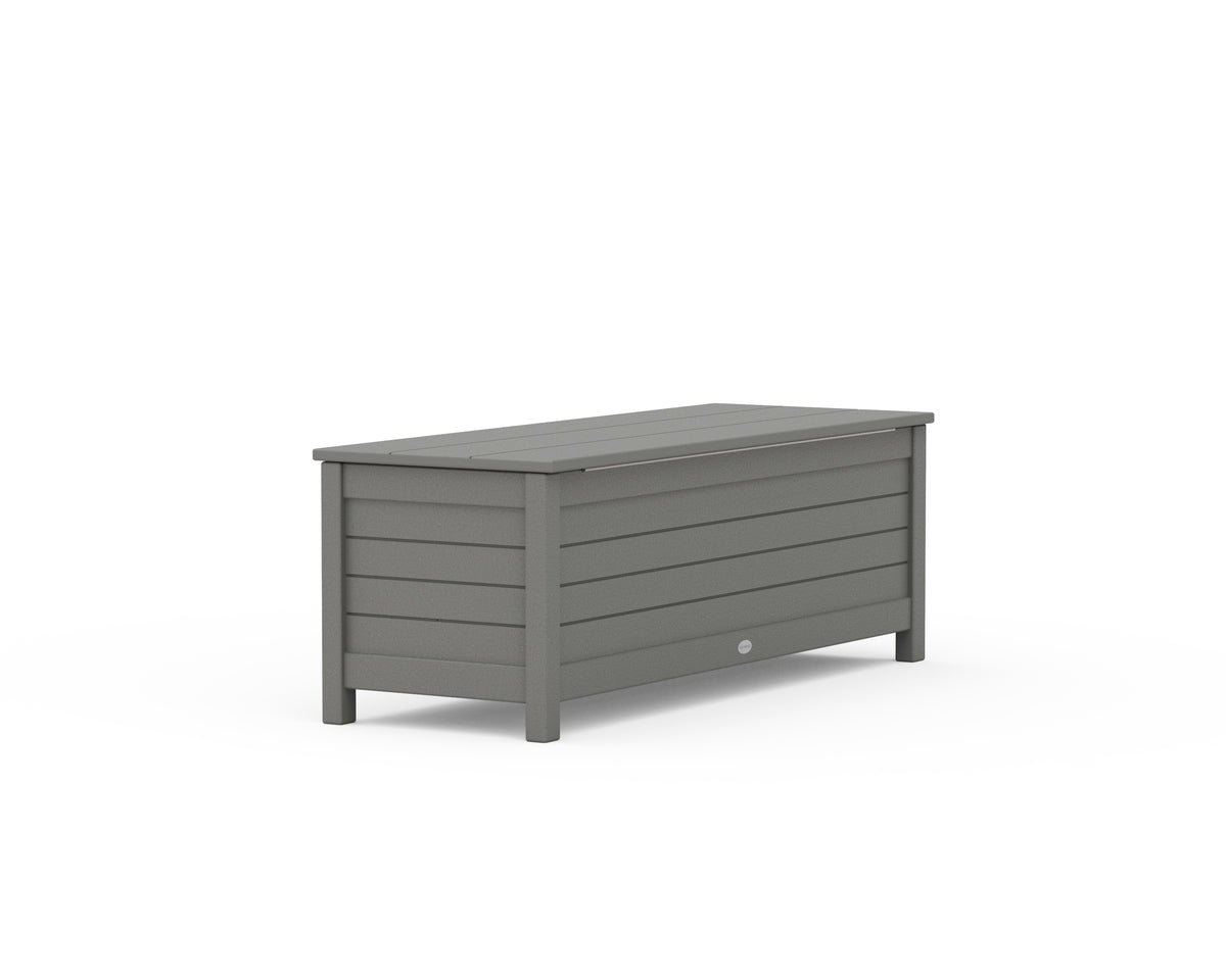Second angled view of the POLYWOOD Nautical 48" Storage Bench in Slate Grey