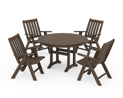 POLYWOOD Vineyard Folding Chair 5-Piece Round Dining Set with Trestle Legs in Kona