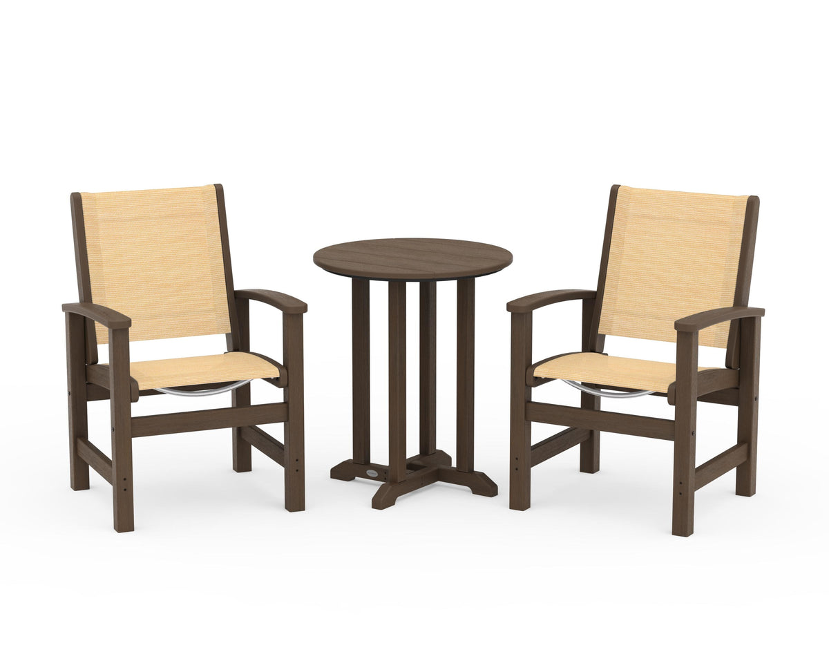 POLYWOOD Coastal 3-Piece Round Bistro Dining Set in Kona / Dupioni Apricot