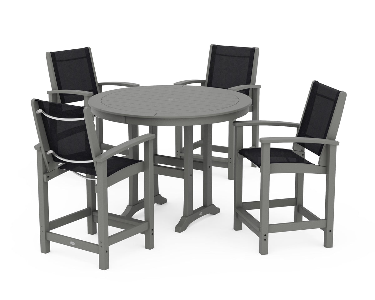 POLYWOOD Coastal 5-Piece Counter Set in Slate Grey / Black