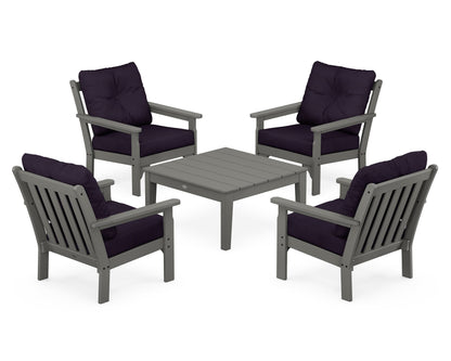 POLYWOOD Vineyard 5-Piece Deep Seating Conversation Set in Slate Grey / Navy Linen