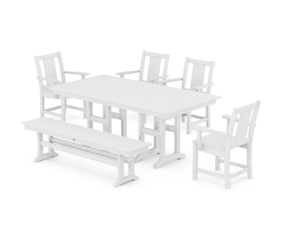 POLYWOOD Prairie 6-Piece Farmhouse Dining Set with Bench in White