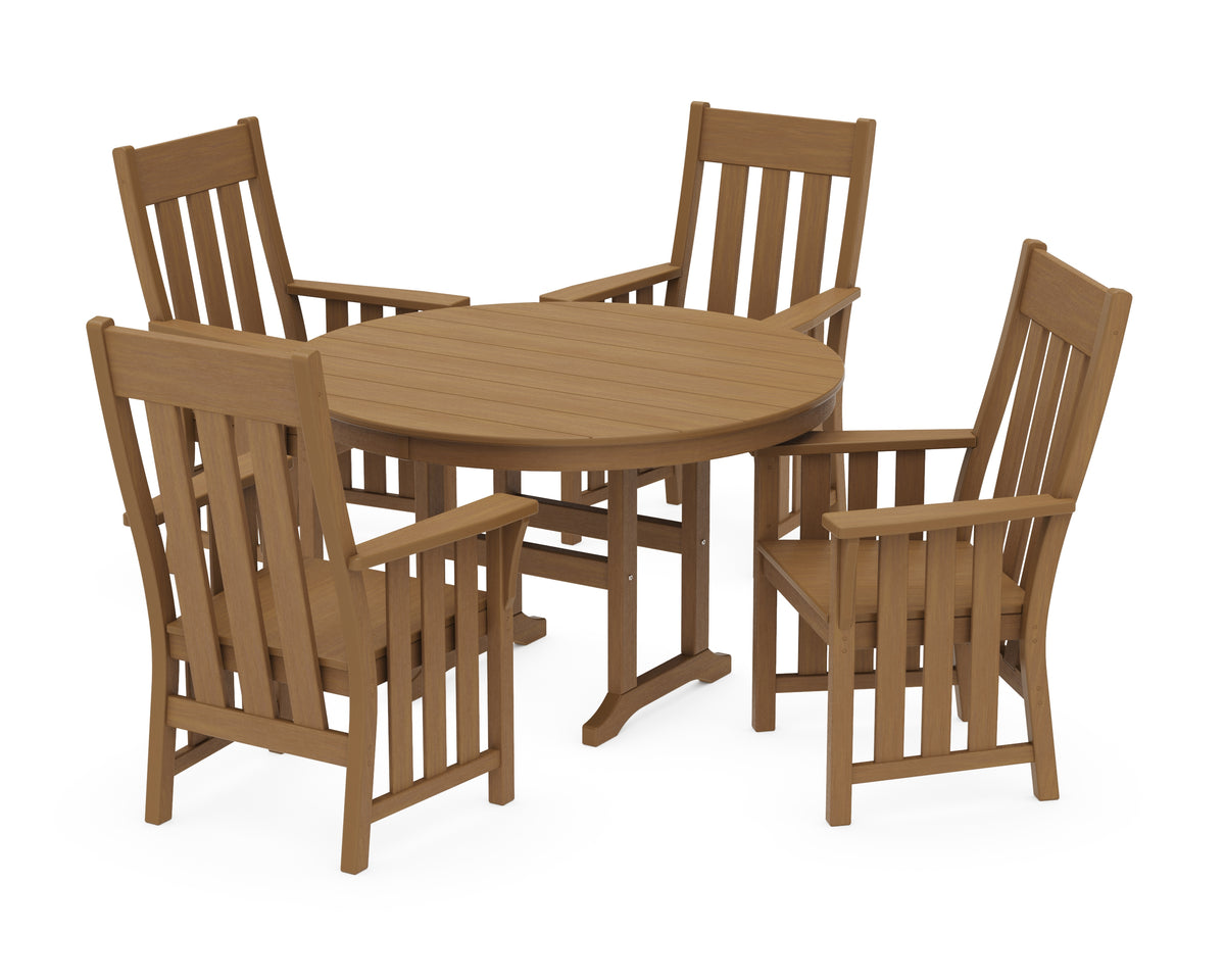 POLYWOOD Acadia 5-Piece Round Farmhouse Dining Set in Natural
