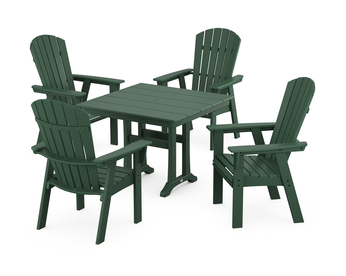 POLYWOOD Nautical Adirondack 5-Piece Farmhouse Dining Set with Trestle Legs - 37" Table in Green