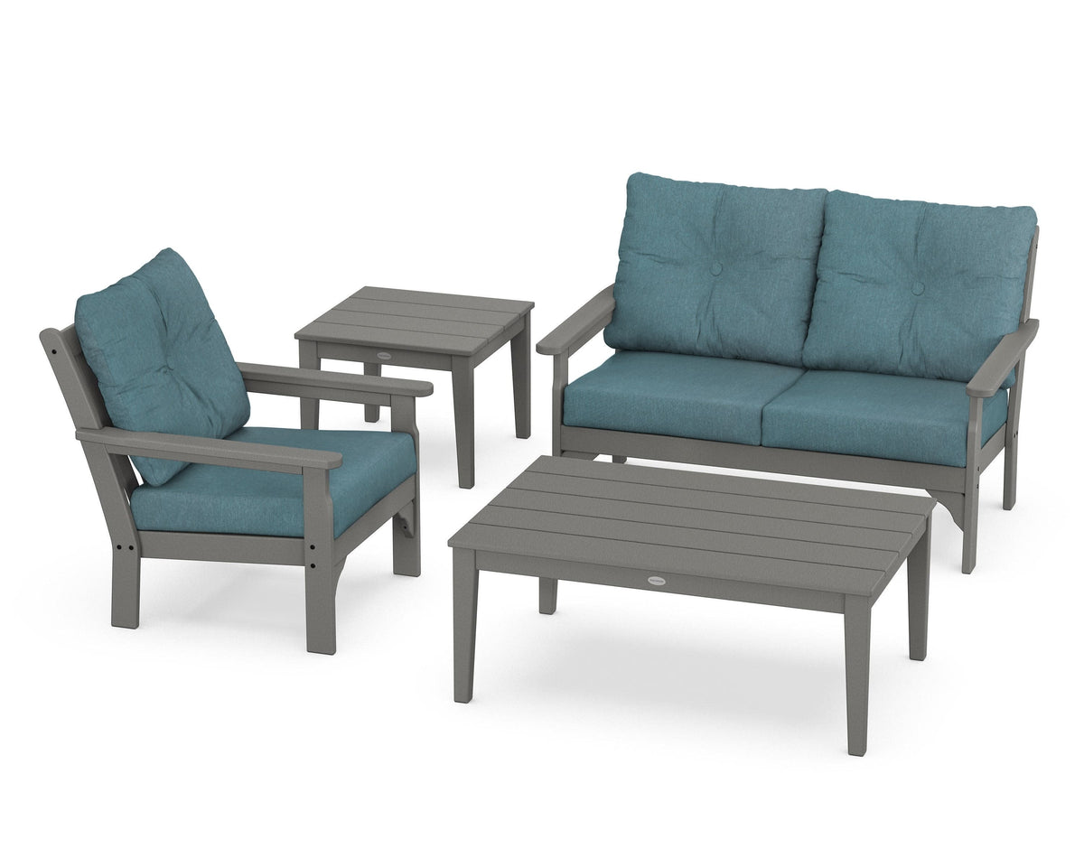POLYWOOD Vineyard 4-Piece Deep Seating Set in Slate Grey / Ocean Teal