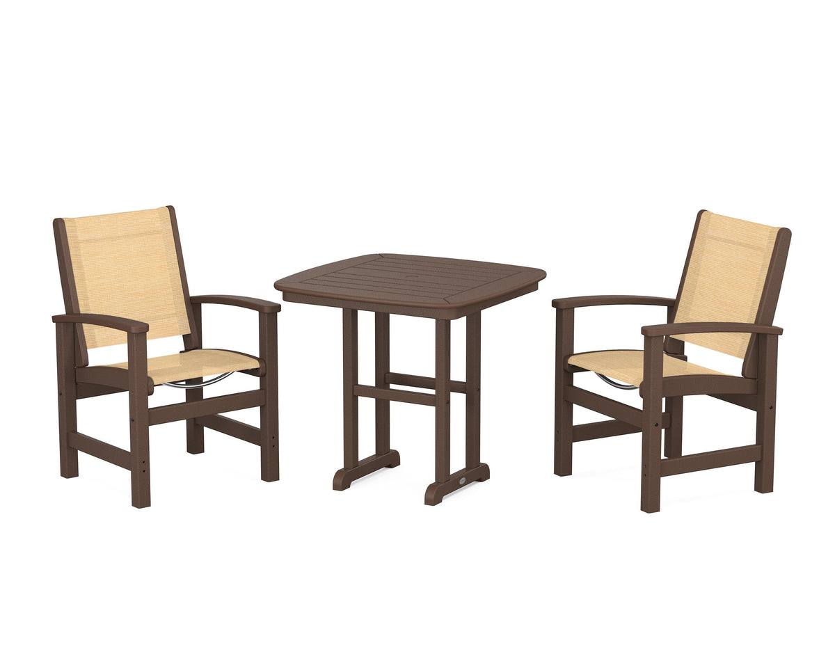 POLYWOOD Coastal 3-Piece Dining Set in Mahogany / Dupioni Apricot
