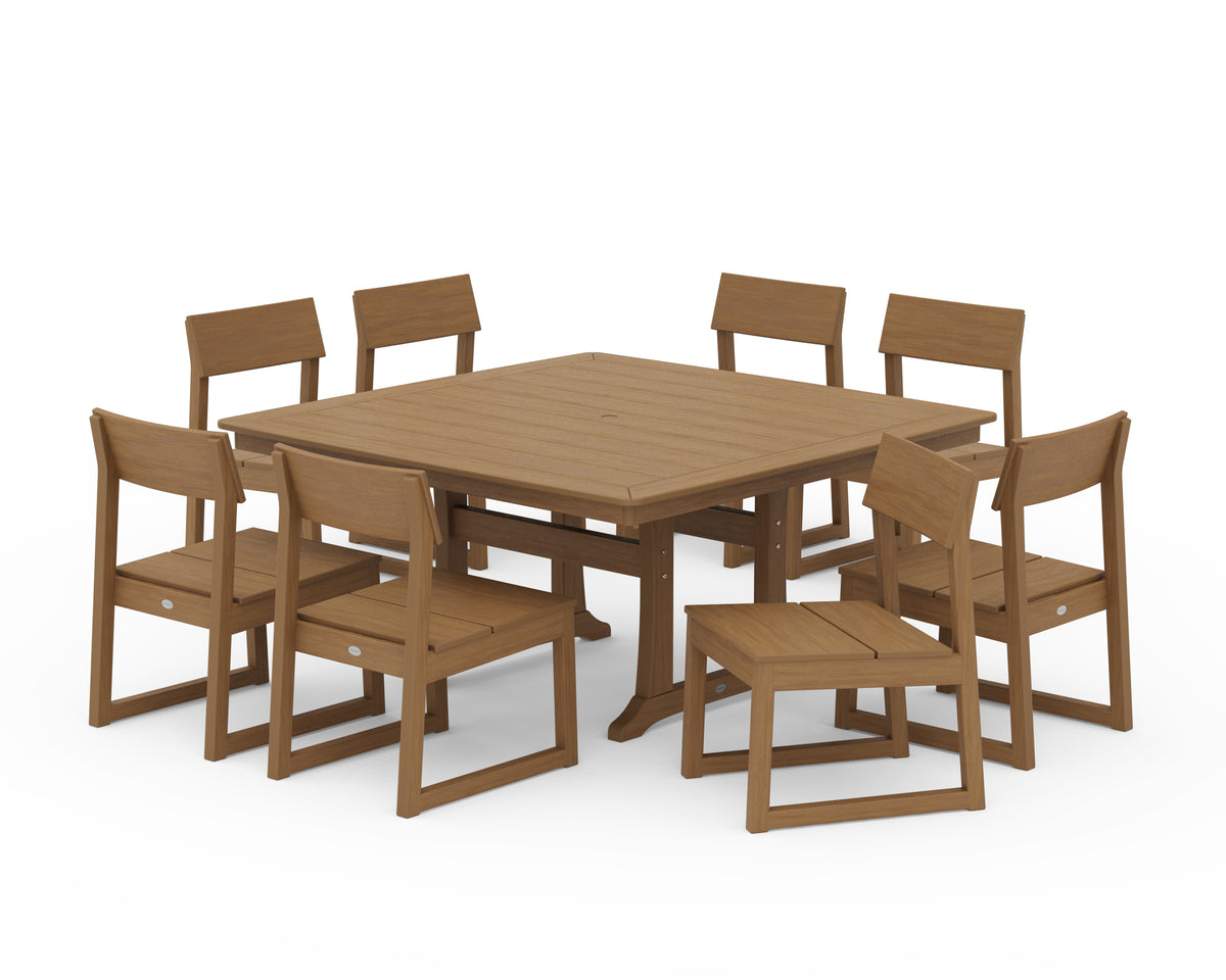 POLYWOOD EDGE Side Chair 9-Piece Dining Set with Trestle Legs in Natural