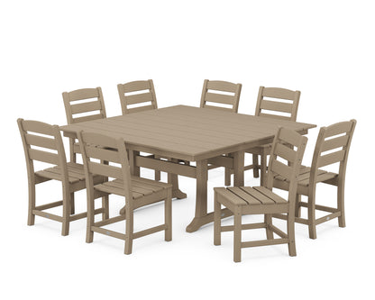 POLYWOOD Lakeside 9-Piece Farmhouse Trestle Dining Set in Vintage Sahara
