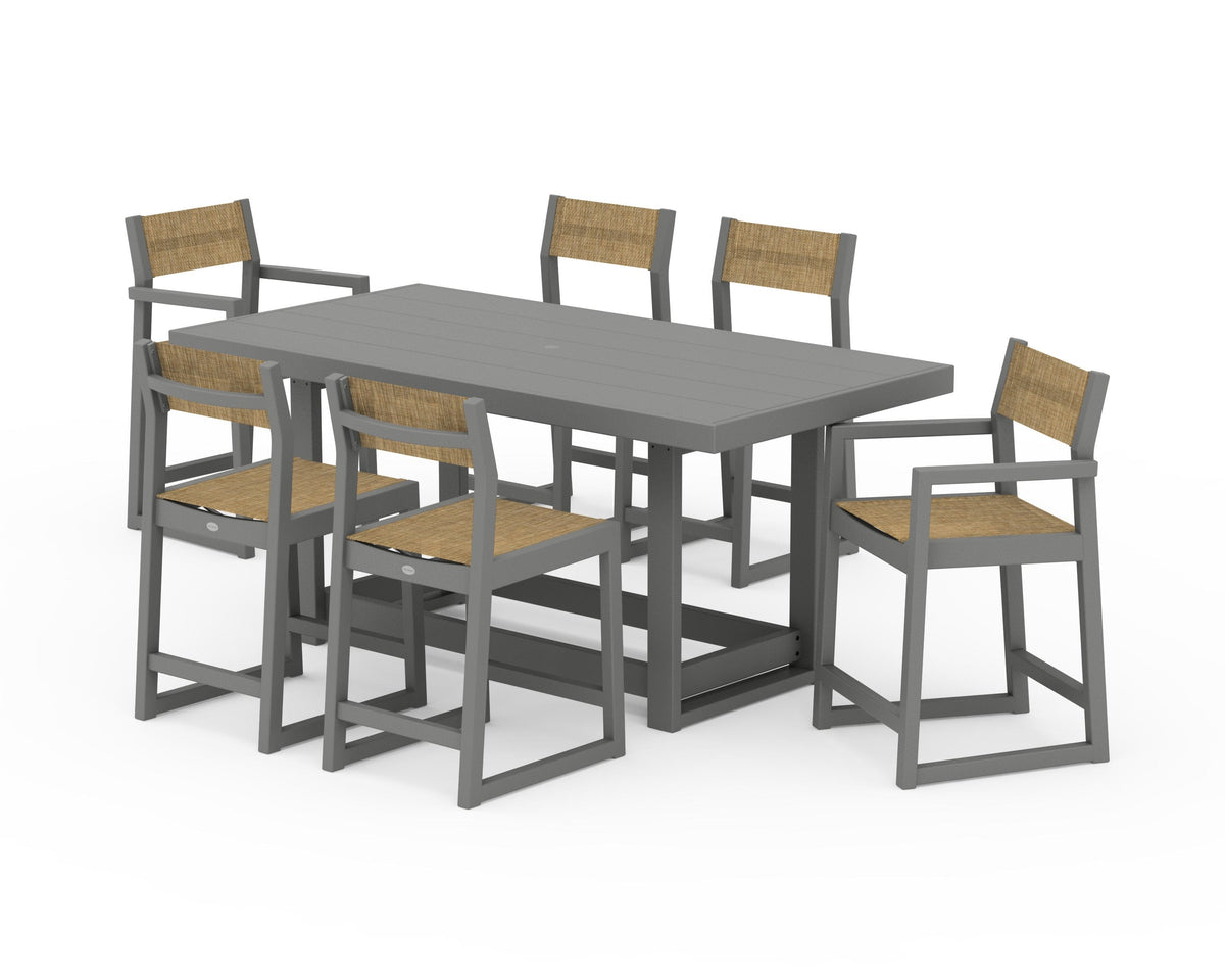 POLYWOOD EDGE Sling 7-Piece Counter Table Set in Slate Grey / Burlap