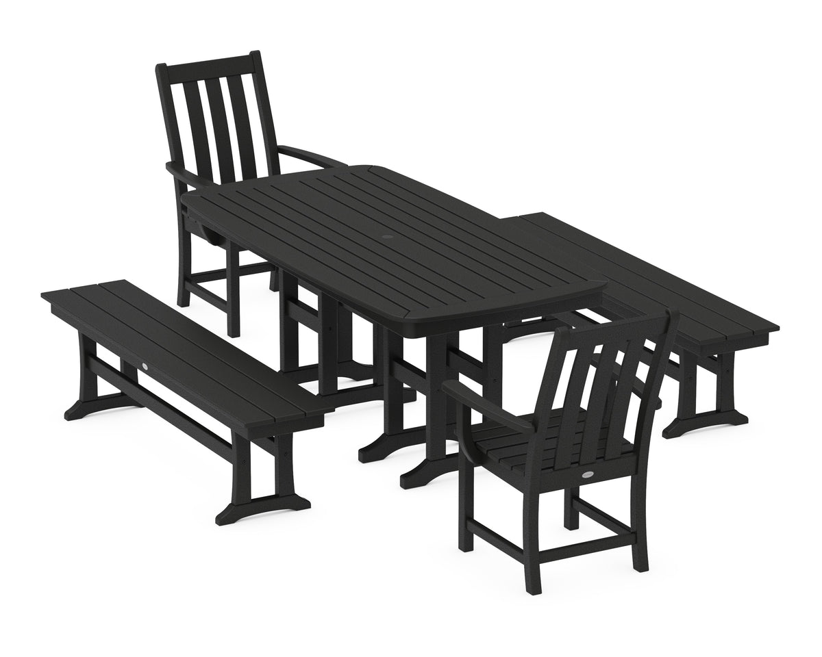 POLYWOOD Vineyard 5-Piece Dining Set with Benches - 37" x 72" Table in Black