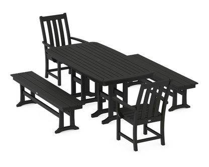 POLYWOOD Vineyard 5-Piece Dining Set with Benches - 37" x 72" Table in Black