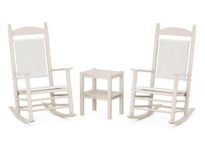 POLYWOOD Jefferson 3-Piece Woven Rocker Set in Sand / White Loom