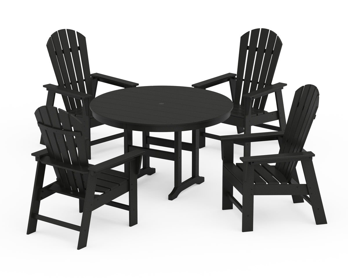 POLYWOOD South Beach 5-Piece Round Farmhouse Dining Set in Black