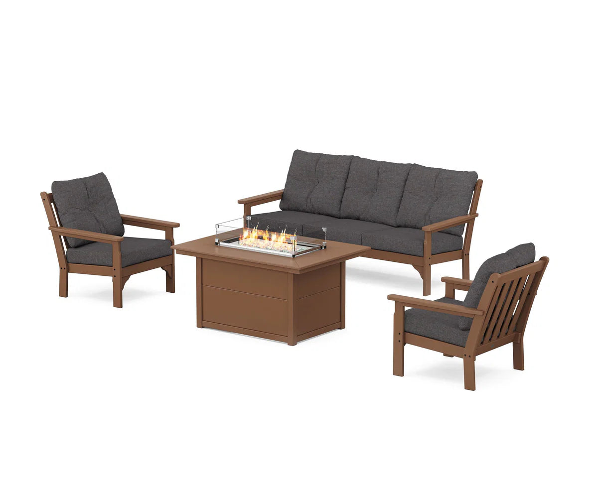 POLYWOOD Vineyard Deep Seating Fire Pit Table Set