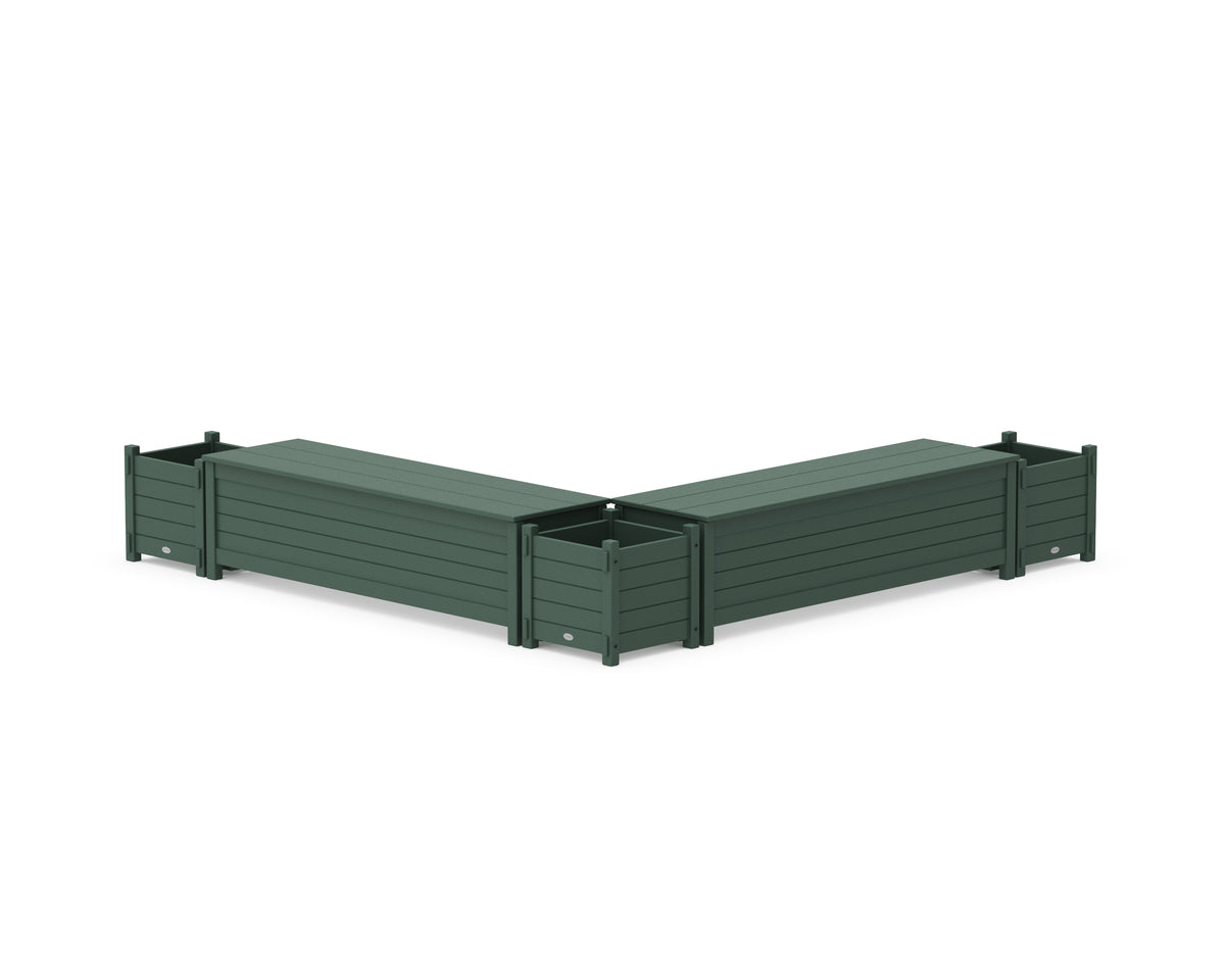 POLYWOOD 60" Nautical L-Shaped Planter Storage Bench Corner Set in Green