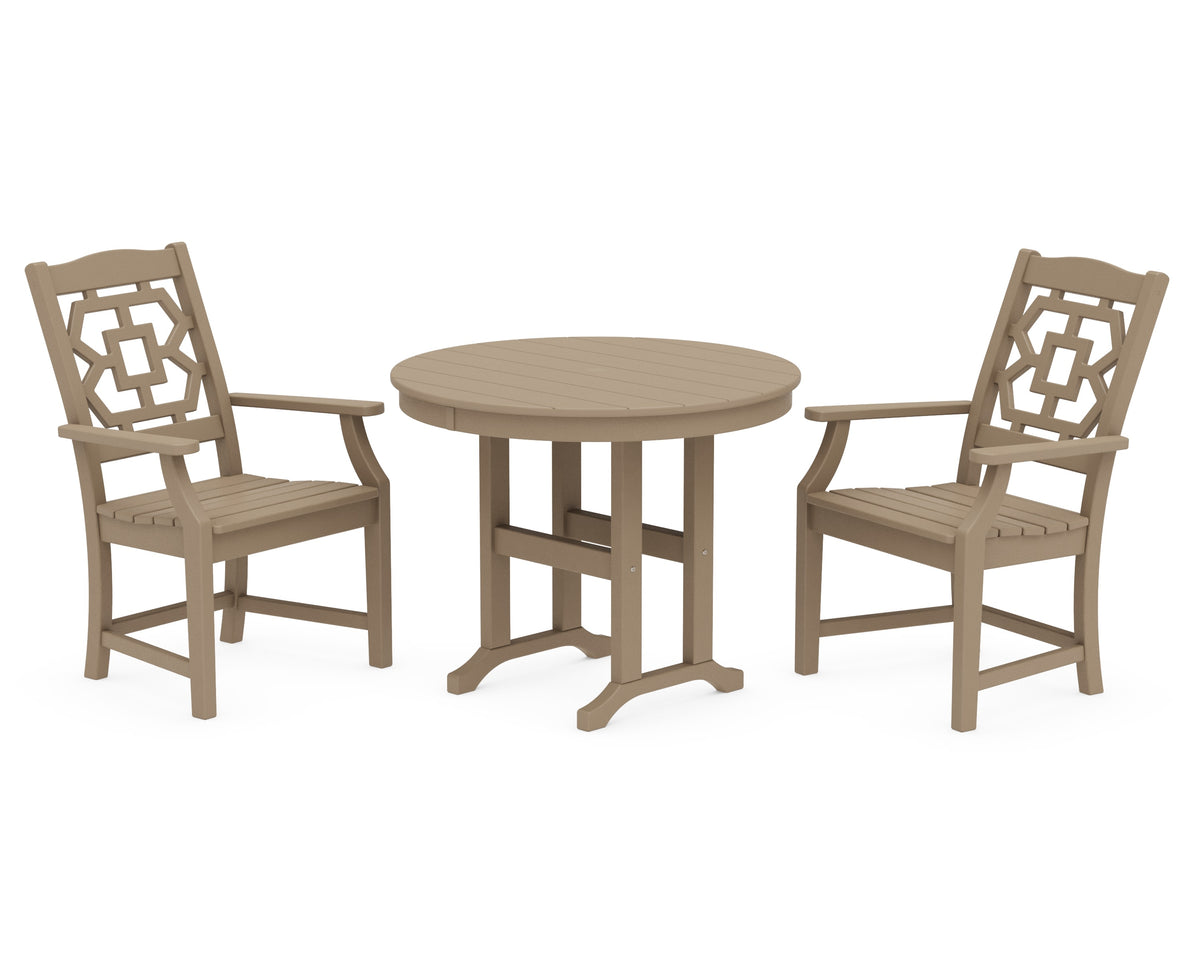 POLYWOOD Chinoiserie 3-Piece Farmhouse Dining Set in Vintage Sahara