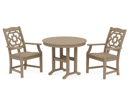 POLYWOOD Chinoiserie 3-Piece Farmhouse Dining Set in Vintage Sahara