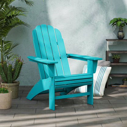 Lifestyle photo of the POLYWOOD Vineyard Curveback Adirondack Chair in Aruba
