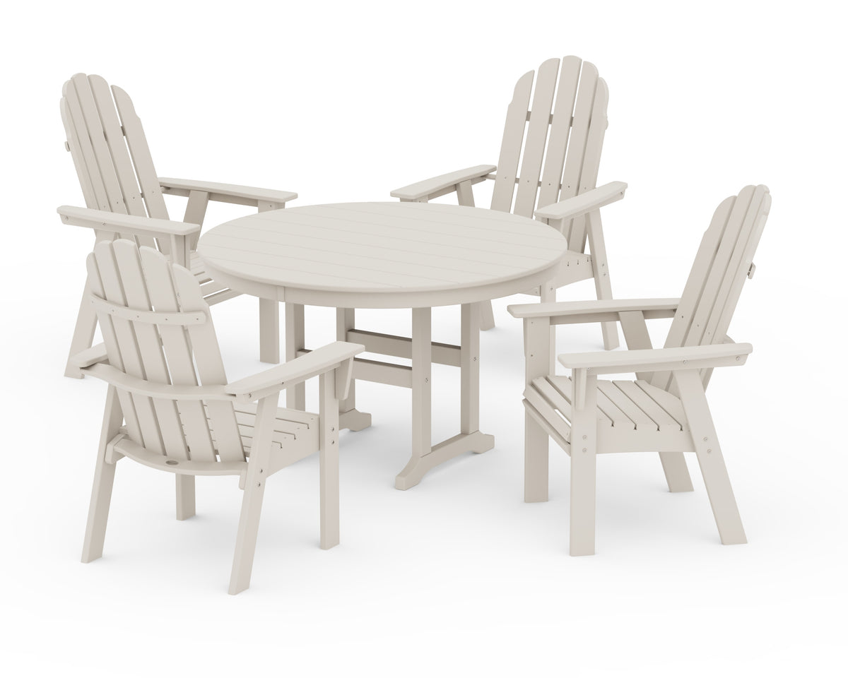 POLYWOOD Vineyard Curveback Adirondack 5-Piece Round Farmhouse Dining Set in Sand