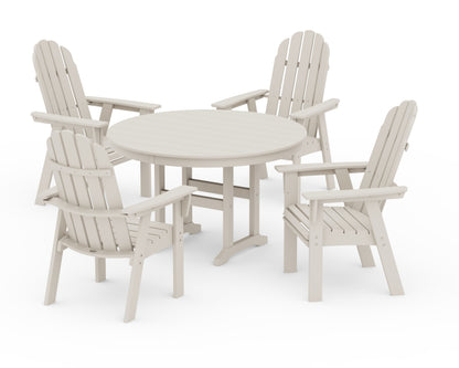 POLYWOOD Vineyard Curveback Adirondack 5-Piece Round Farmhouse Dining Set in Sand