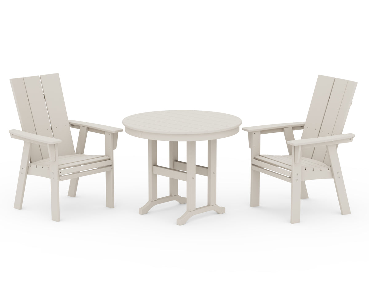 POLYWOOD Modern Adirondack 3-Piece Round Dining Set in Sand