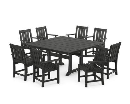 POLYWOOD Oxford 9-Piece Square Farmhouse Dining Set with Trestle Legs in Black