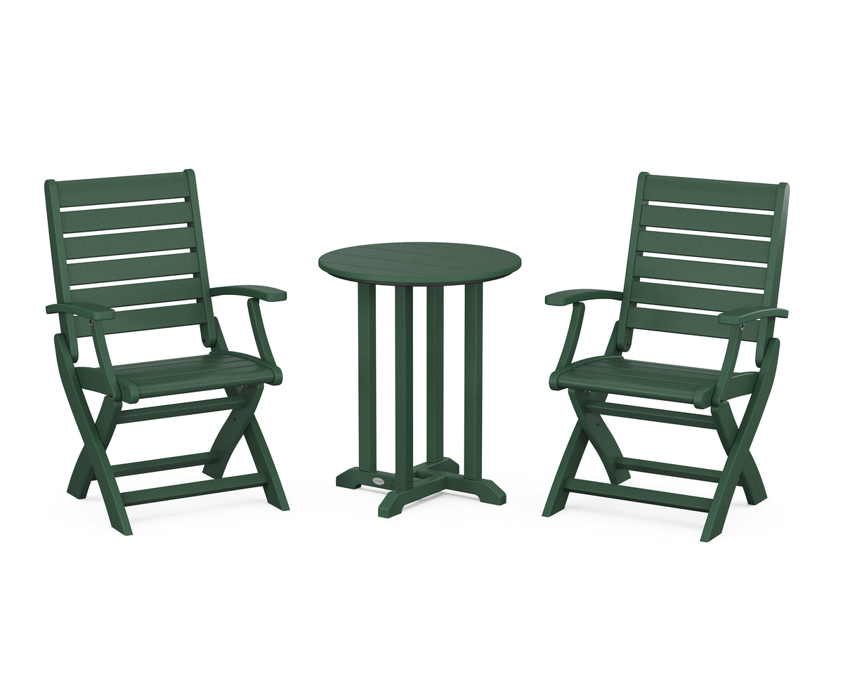 POLYWOOD Signature Folding Chair 3-Piece Round Farmhouse Bistro Dining Set in Green