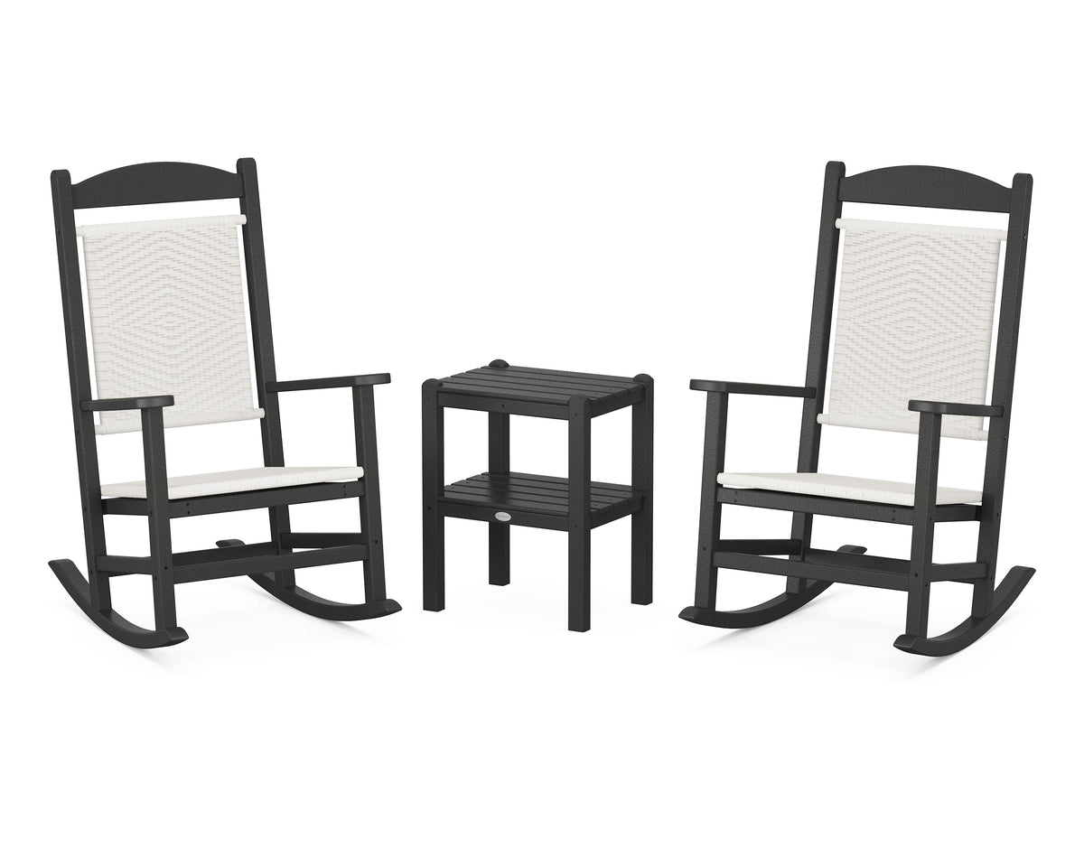 POLYWOOD Presidential Woven Rocker 3-Piece Set in Black / White Loom