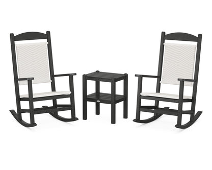 POLYWOOD Presidential Woven Rocker 3-Piece Set in Black / White Loom