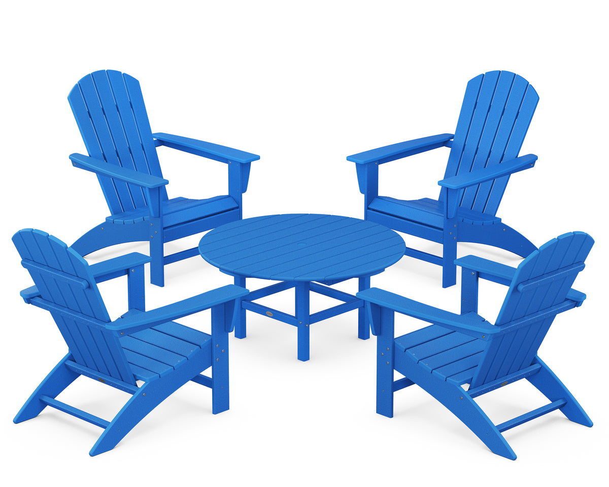 POLYWOOD Nautical 5-Piece Adirondack Chair Conversation Set in Pacific Blue
