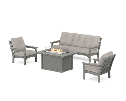 POLYWOOD Vineyard Deep Seating Fire Pit Table Set