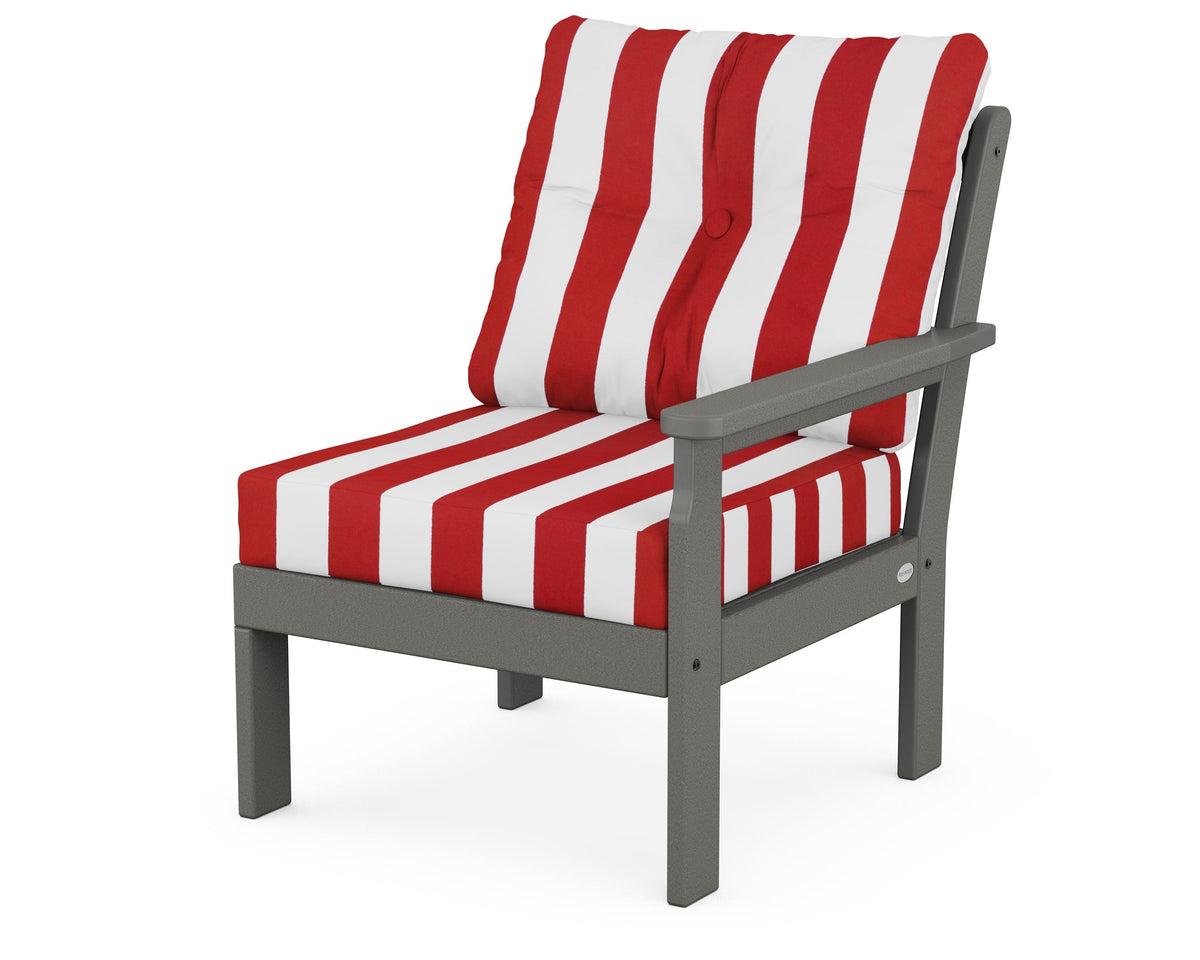 POLYWOOD Vineyard Modular Right Arm Chair in Slate Grey / Cabana Stripe Crimson