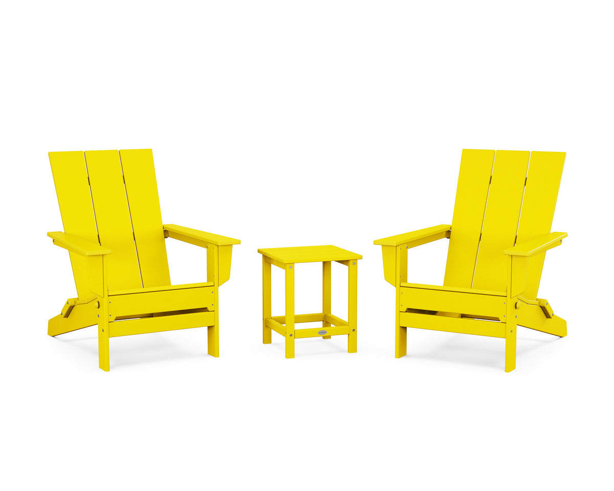 POLYWOOD 3-Piece Modern Studio Folding Adirondack Set in Lemon