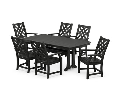 POLYWOOD Wovendale Arm Chair 7-Piece Dining Set with Trestle Legs in Black