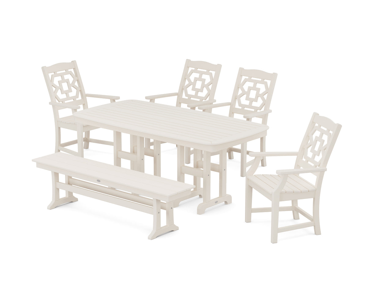POLYWOOD Chinoiserie 6-Piece Dining Set with Bench in Sand