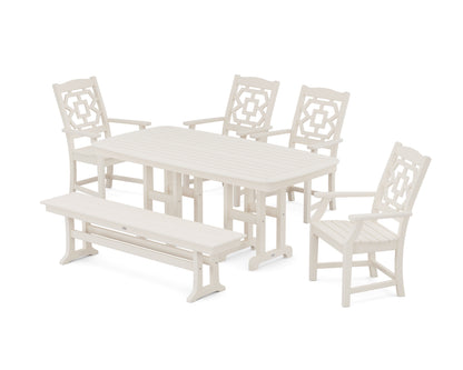 POLYWOOD Chinoiserie 6-Piece Dining Set with Bench in Sand