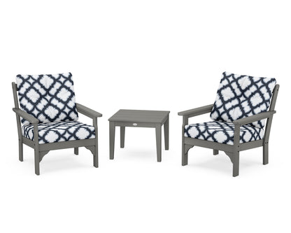 POLYWOOD Vineyard 3-Piece Deep Seating Set in Slate Grey / Trellis Marine Indigo